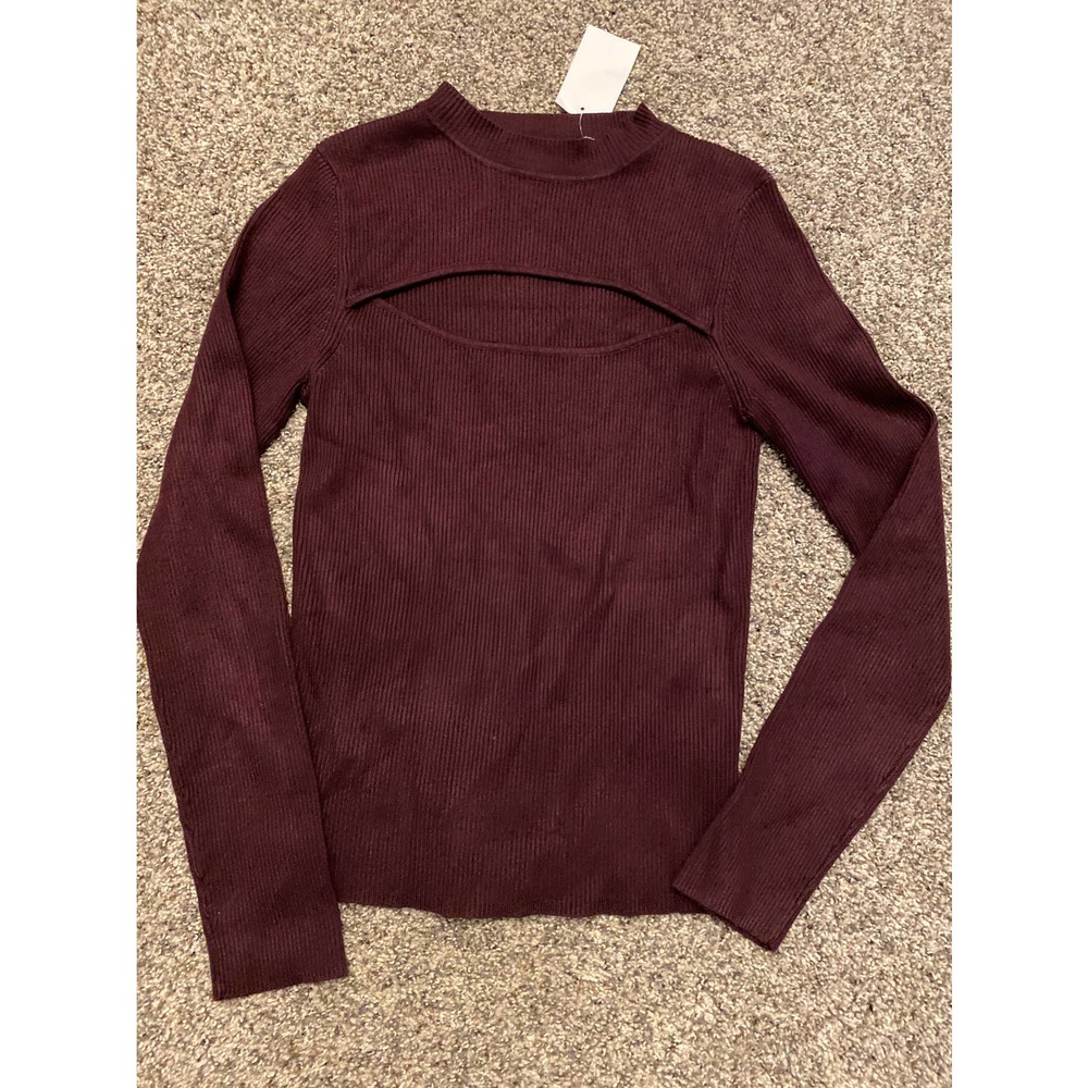 Lush Cutout Ribbed Sweater Merlot Red M